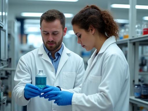 Team di chimici al lavoro in laboratorio